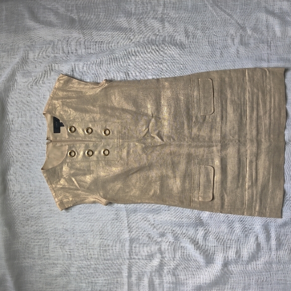 *JCREW* shimmery gold linen shift dress with grommets - Picture 2 of 10